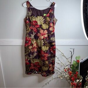 Citrine Sleeveless Dress with Floral Design ruffle around hemline. Gorgeous
